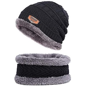 Men's Woolen Cap with Neck Muffler-Neck warmer Set of 2 Free Size